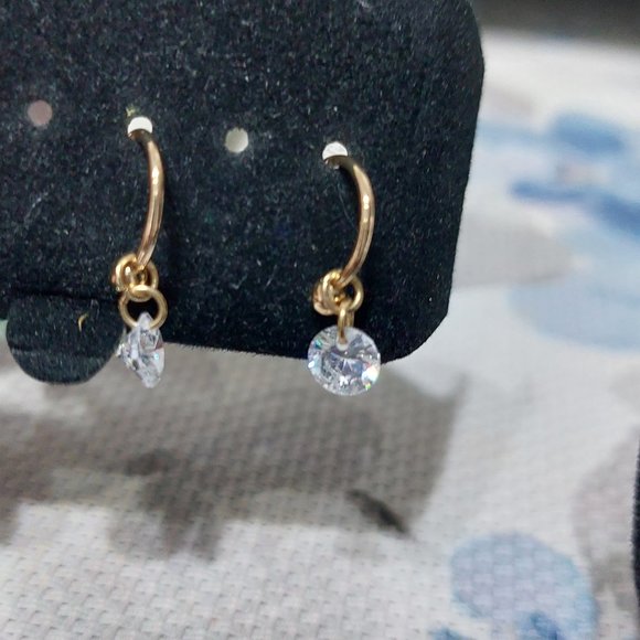 Hoop Stud Earring With Dangling Rhinestone - Picture 3 of 5